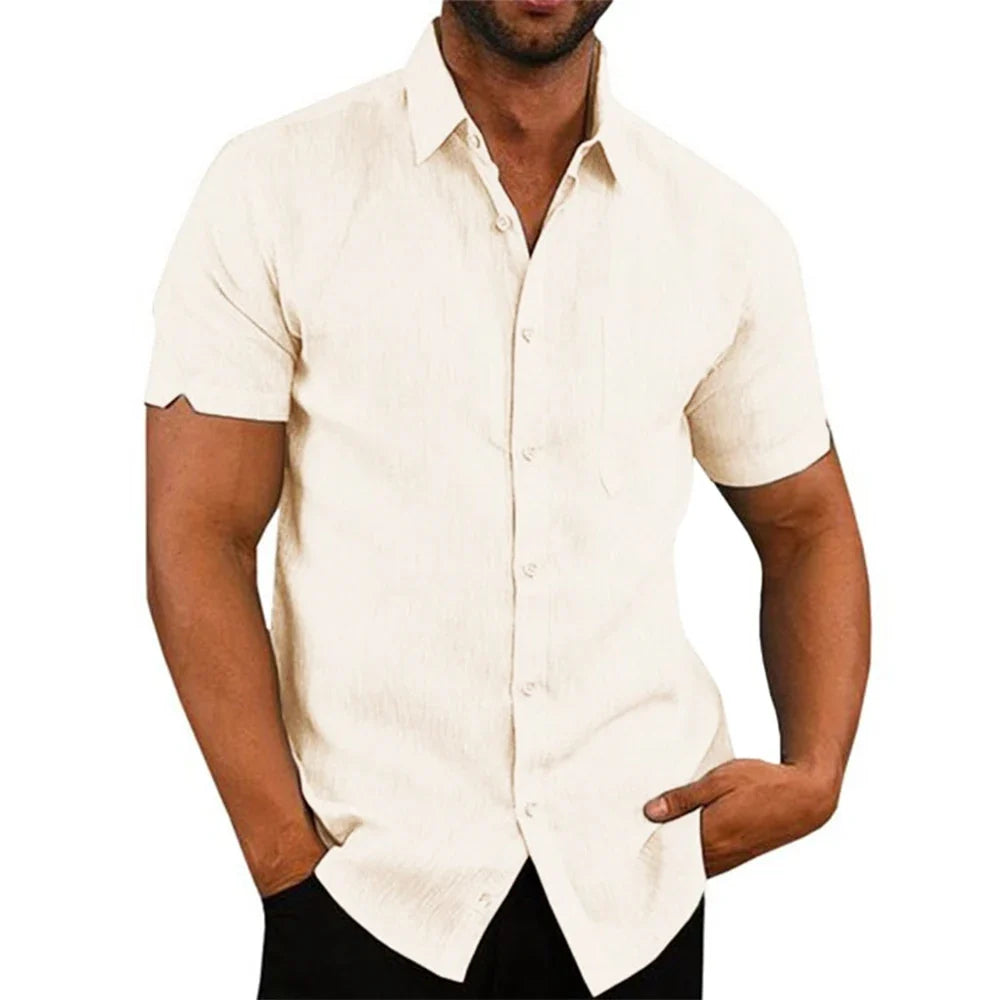 Camisa Masculina em Linho de Manga Curta Ipanema