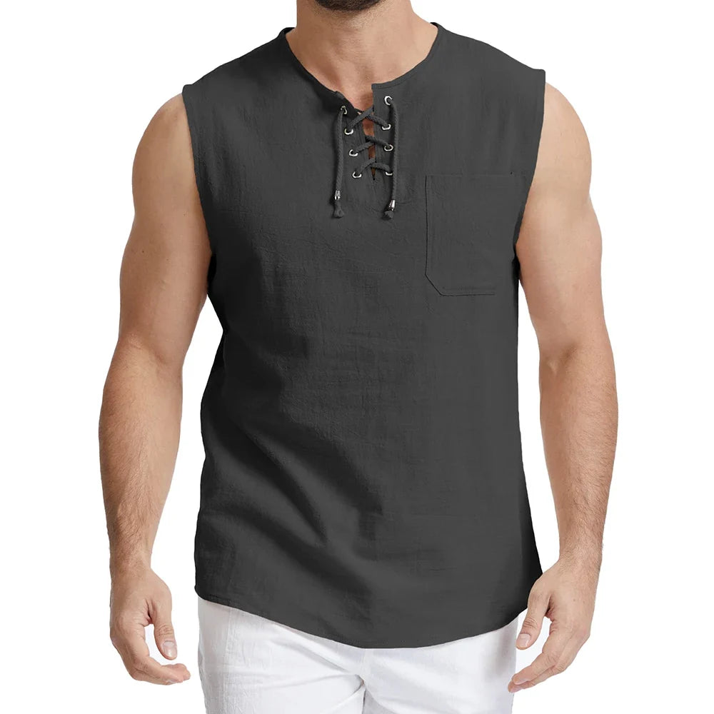 Camisa Masculina Sem Mangas em Linho Canajurê