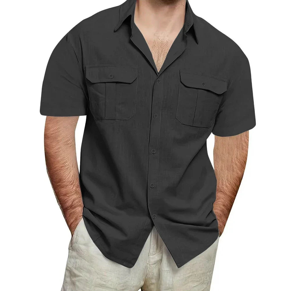Camisa Masculina Manga Curta em Linho Deauville