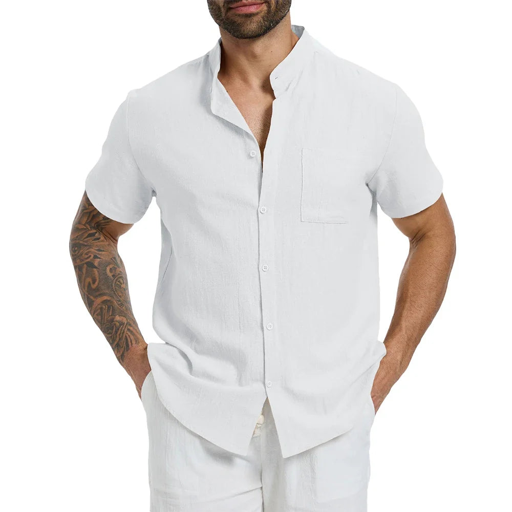Camisa Masculina Manga Curta em Linho Guaratuba