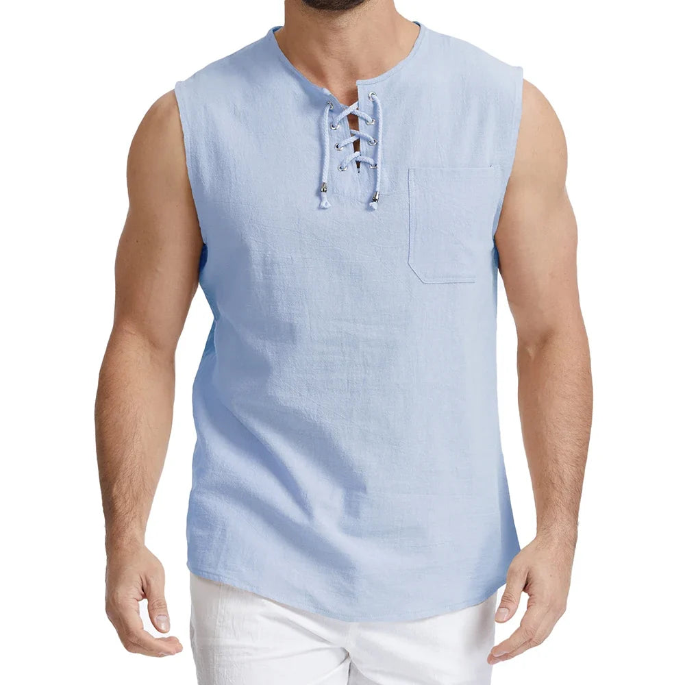 Camisa Masculina Sem Mangas em Linho Canajurê