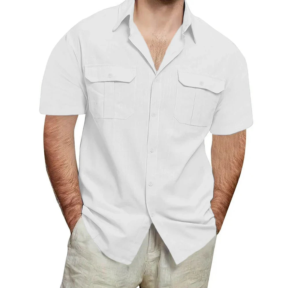 Camisa Masculina Manga Curta em Linho Deauville