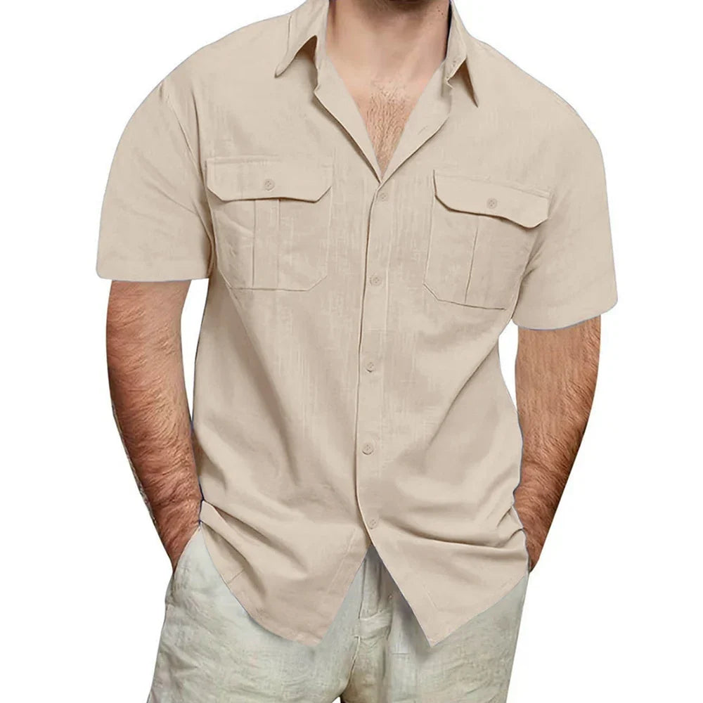 Camisa Masculina Manga Curta em Linho Deauville