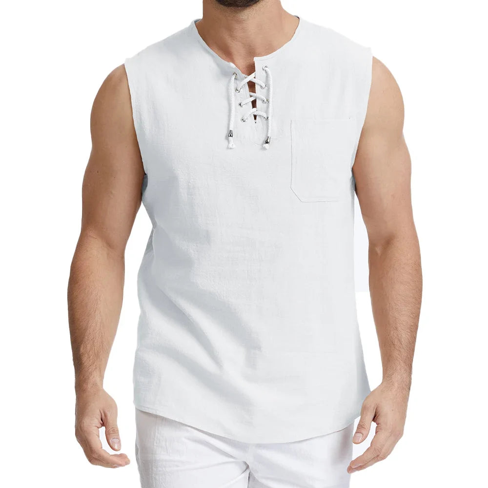 Camisa Masculina Sem Mangas em Linho Canajurê