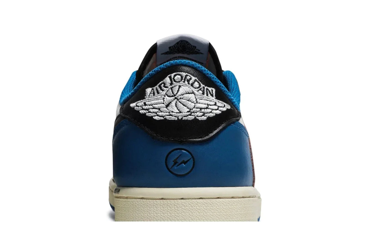 Air Jordan 1 Retro Low Fragment Design x Travis Scott Couro Branco Preto Azul